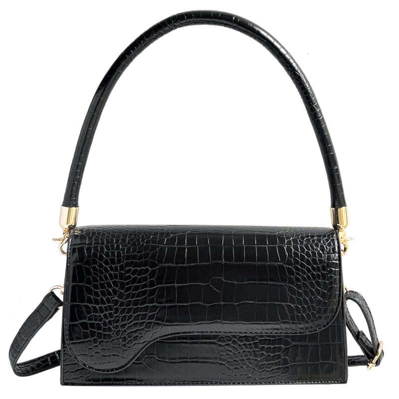 AMHDV Retro Classic Clutch Shoulder Bag Crocodile Pattern Small Crossbody Handbag for Women (02black) - Image 1